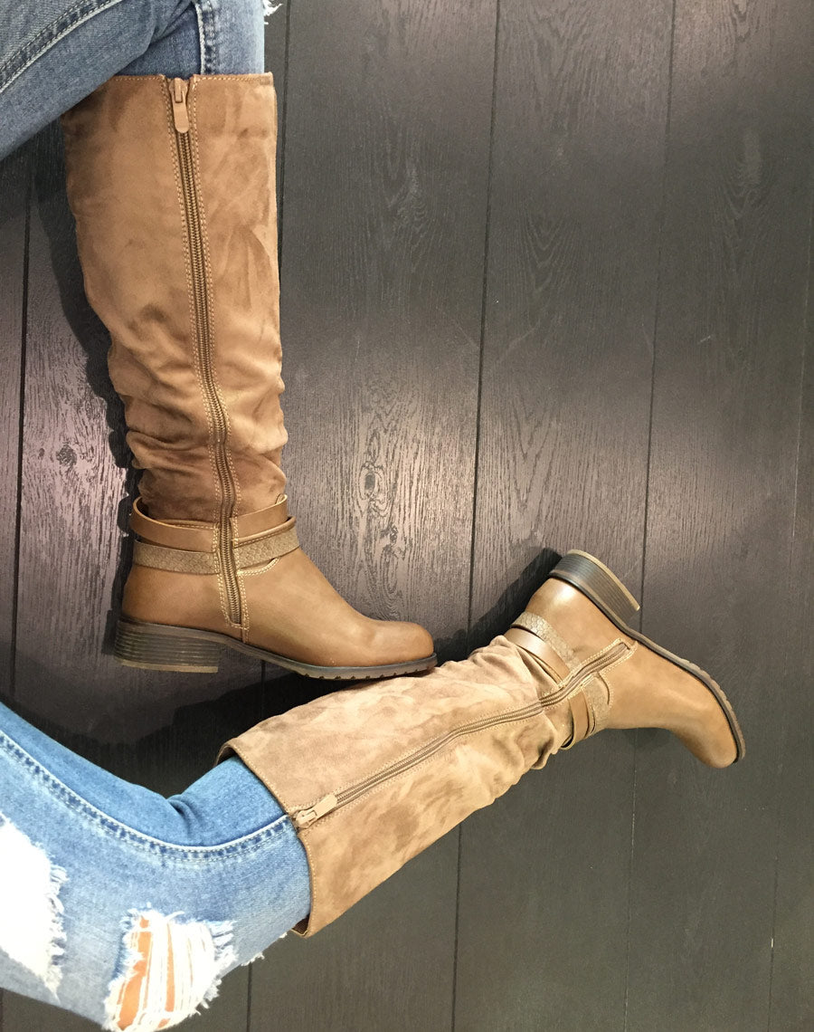 Bottes plates bi matières taupes