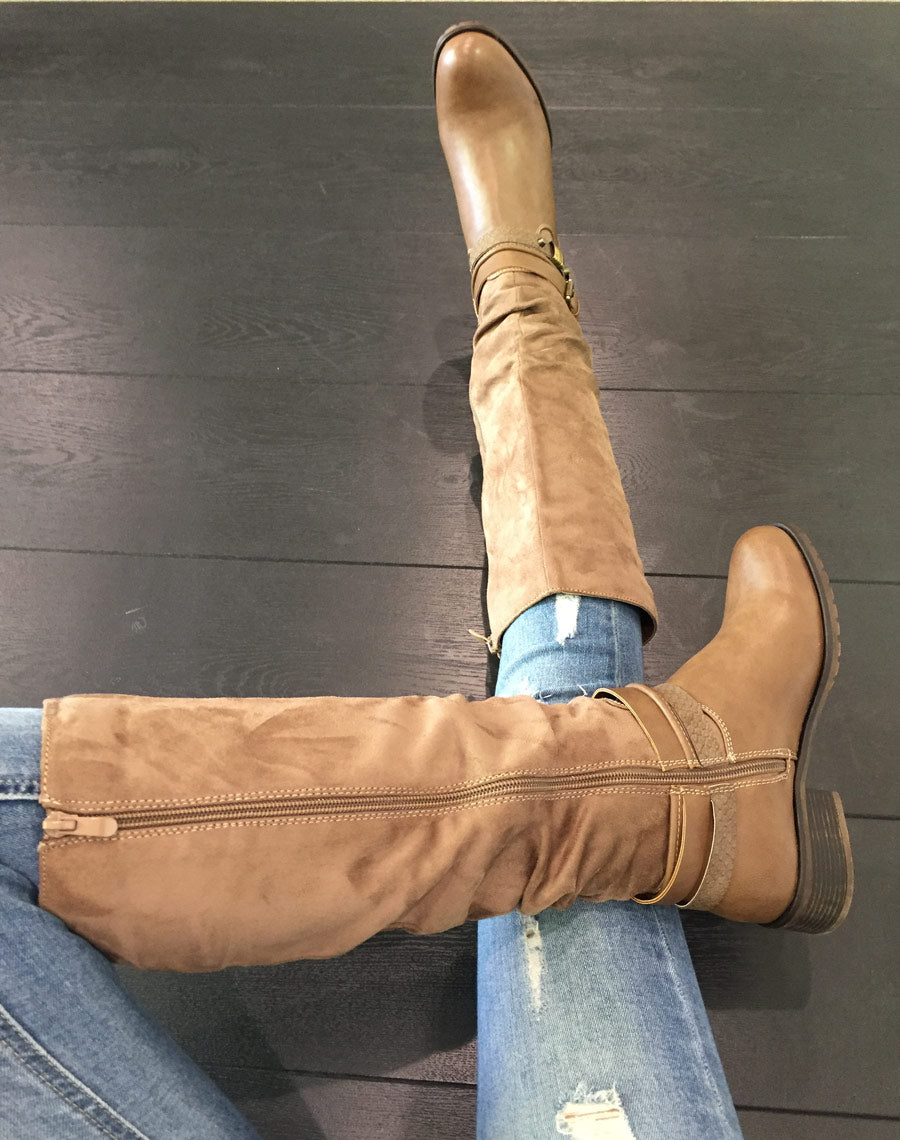 Bottes plates bi matières taupes