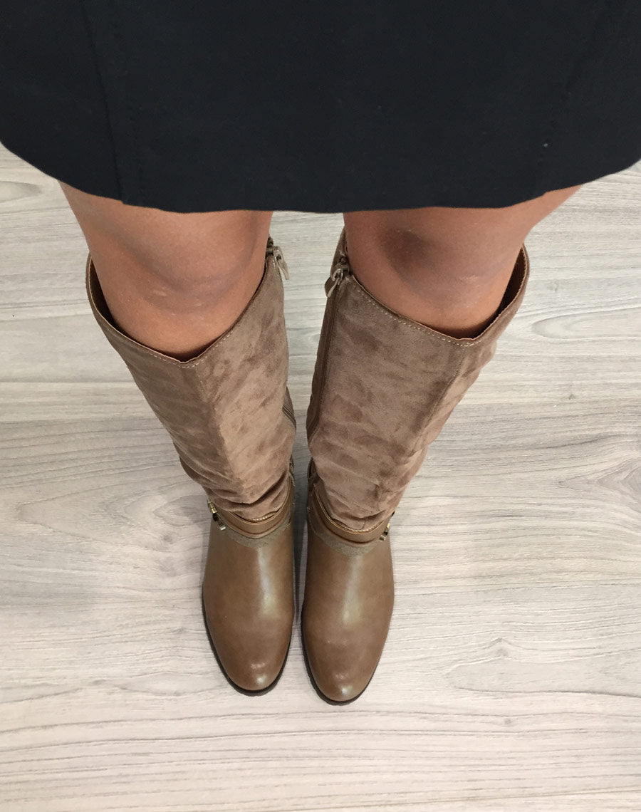 Bottes plates bi matières taupes