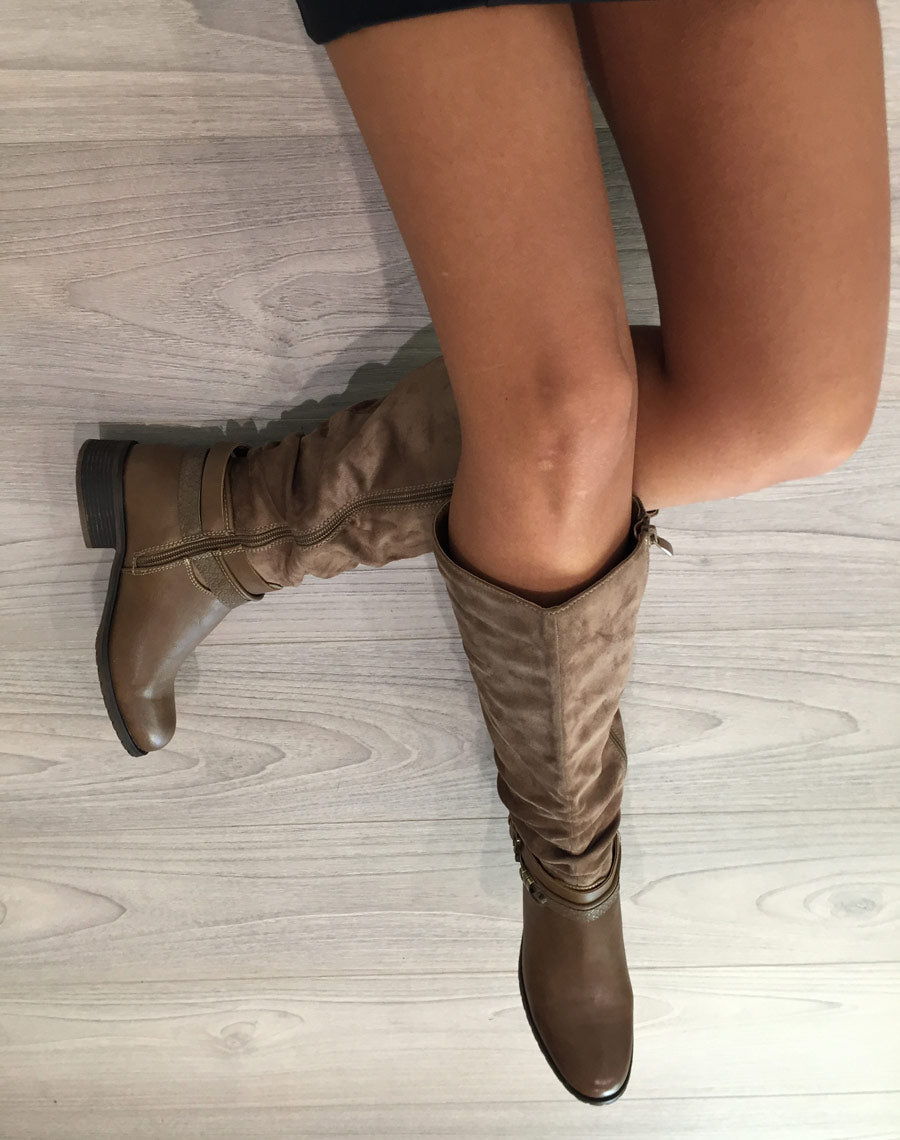 Bottes plates bi matières taupes