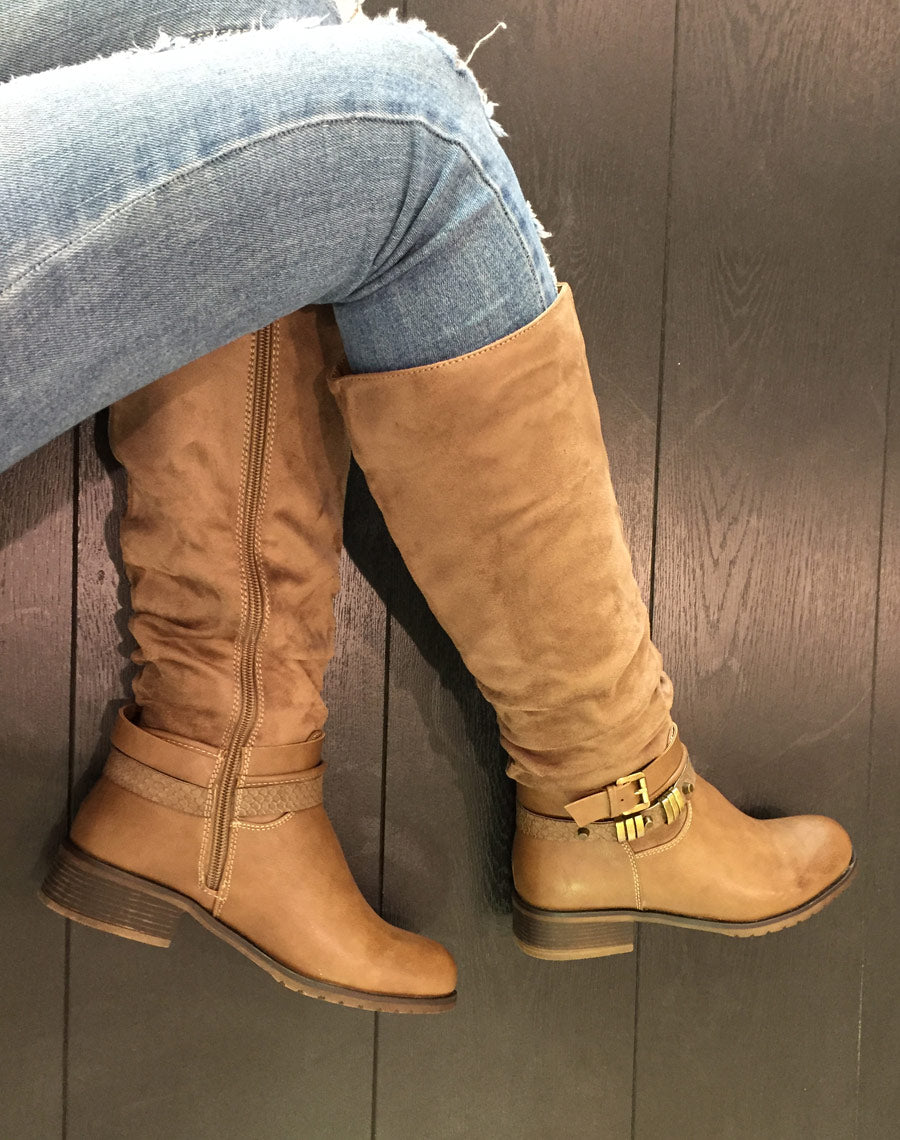 Bottes plates bi matières taupes