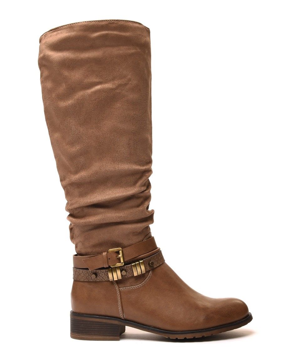 Bottes plates bi matières taupes