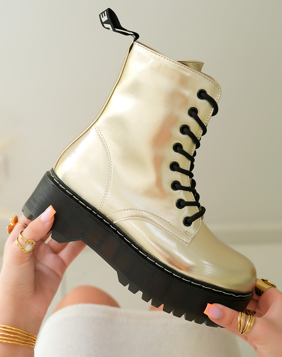 Bottes Rangers Femme Dorées à Platesformes