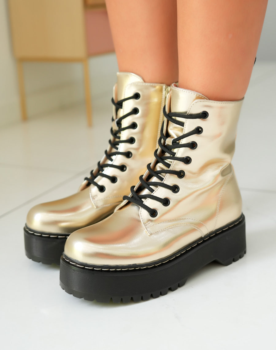 Bottes Rangers Femme Dorées à Platesformes