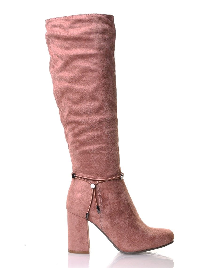 Bottes roses entièrement suédine fourrées