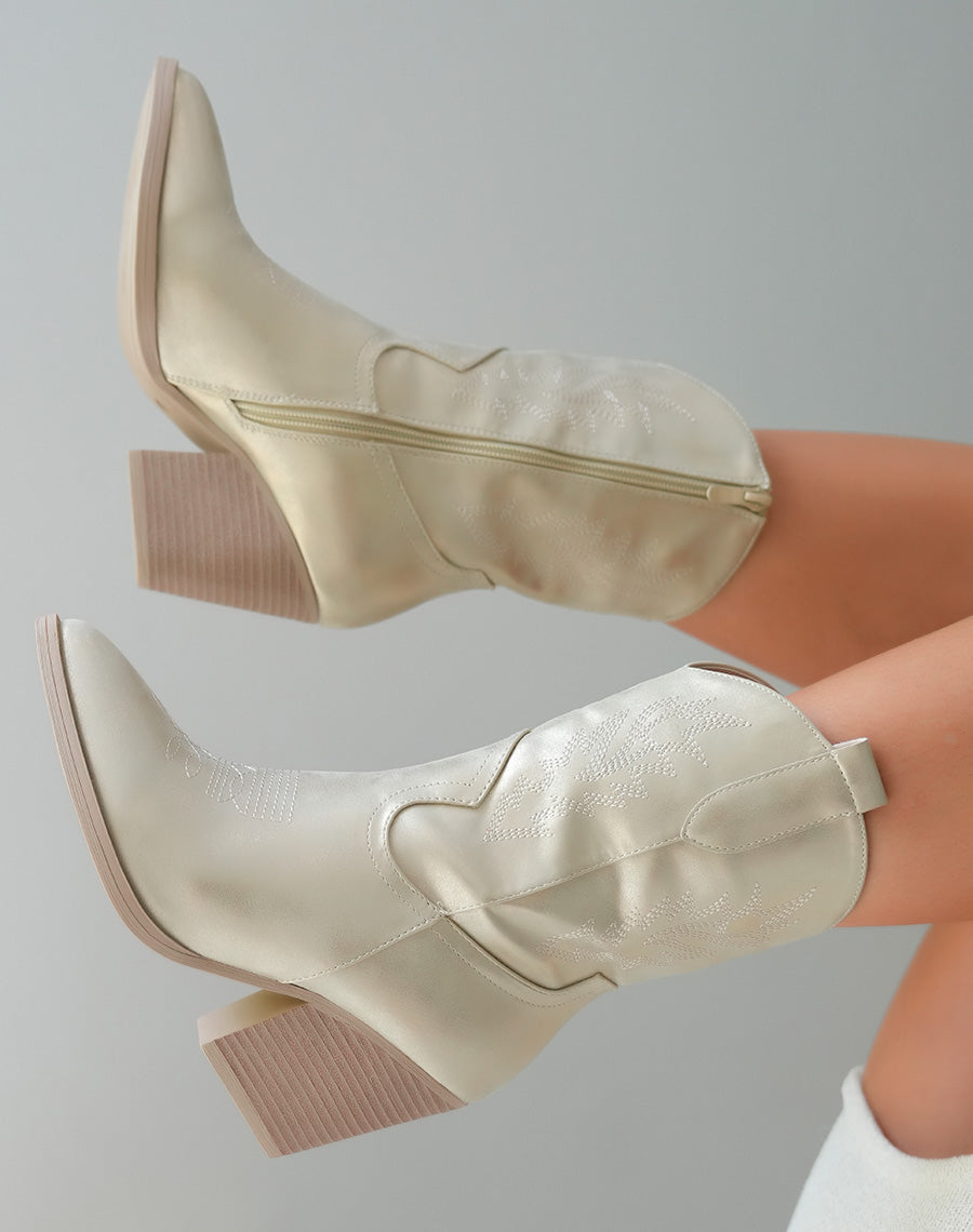 Bottes Santiags Femme Irisées Dorées avec Talon Marron Clair