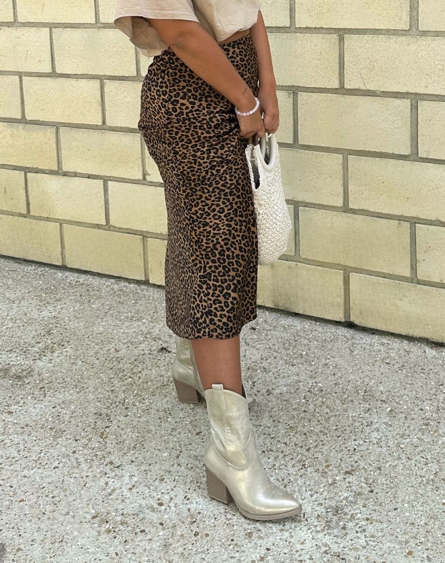 Bottes Santiags Femme Irisées Dorées avec Talon Marron Clair