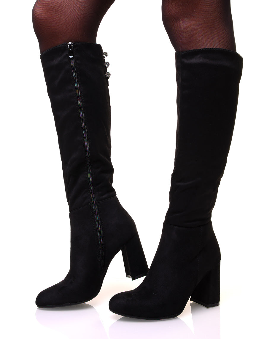 Bottes à talon en suédine noires