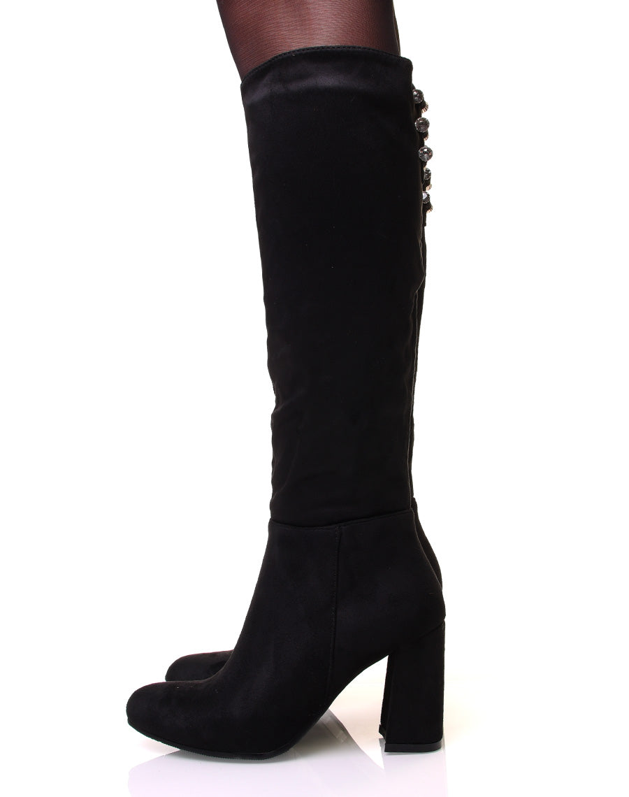 Bottes à talon en suédine noires
