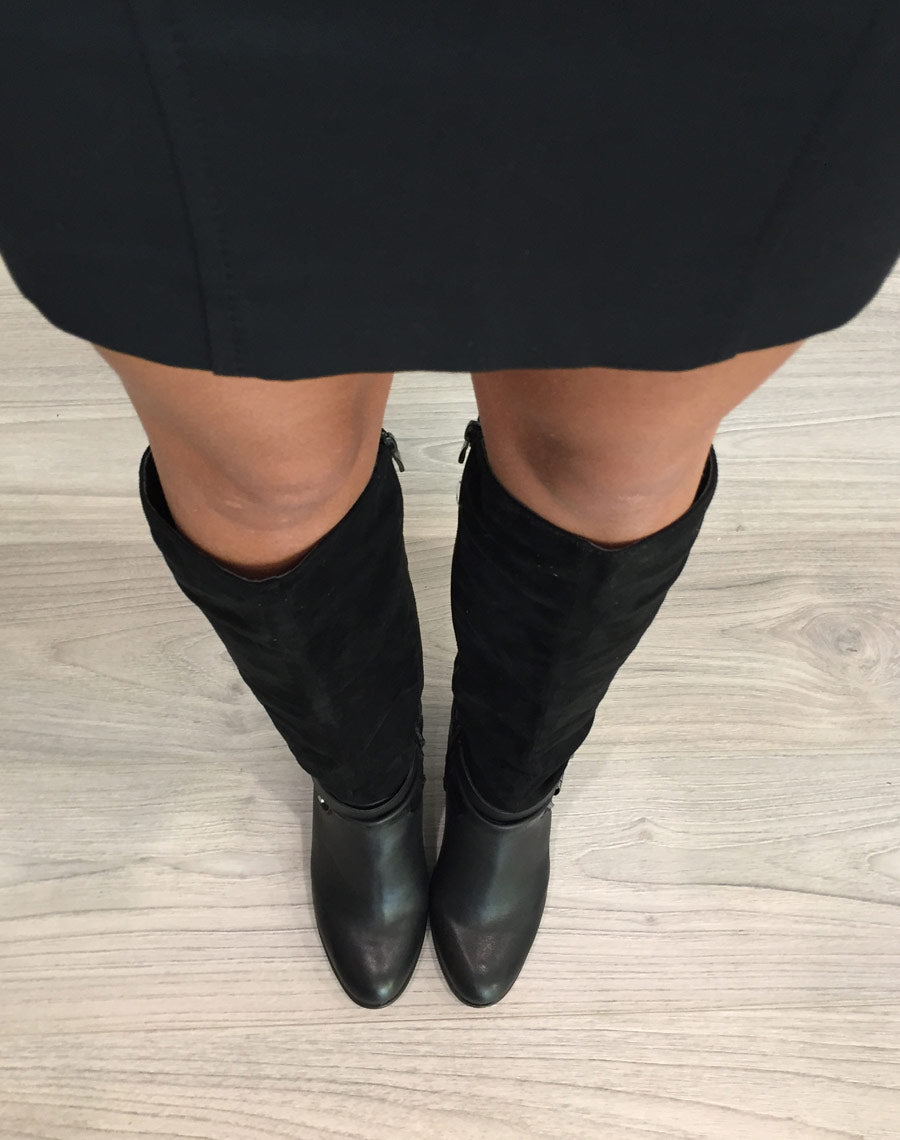 Bottes à talons bi matières noires