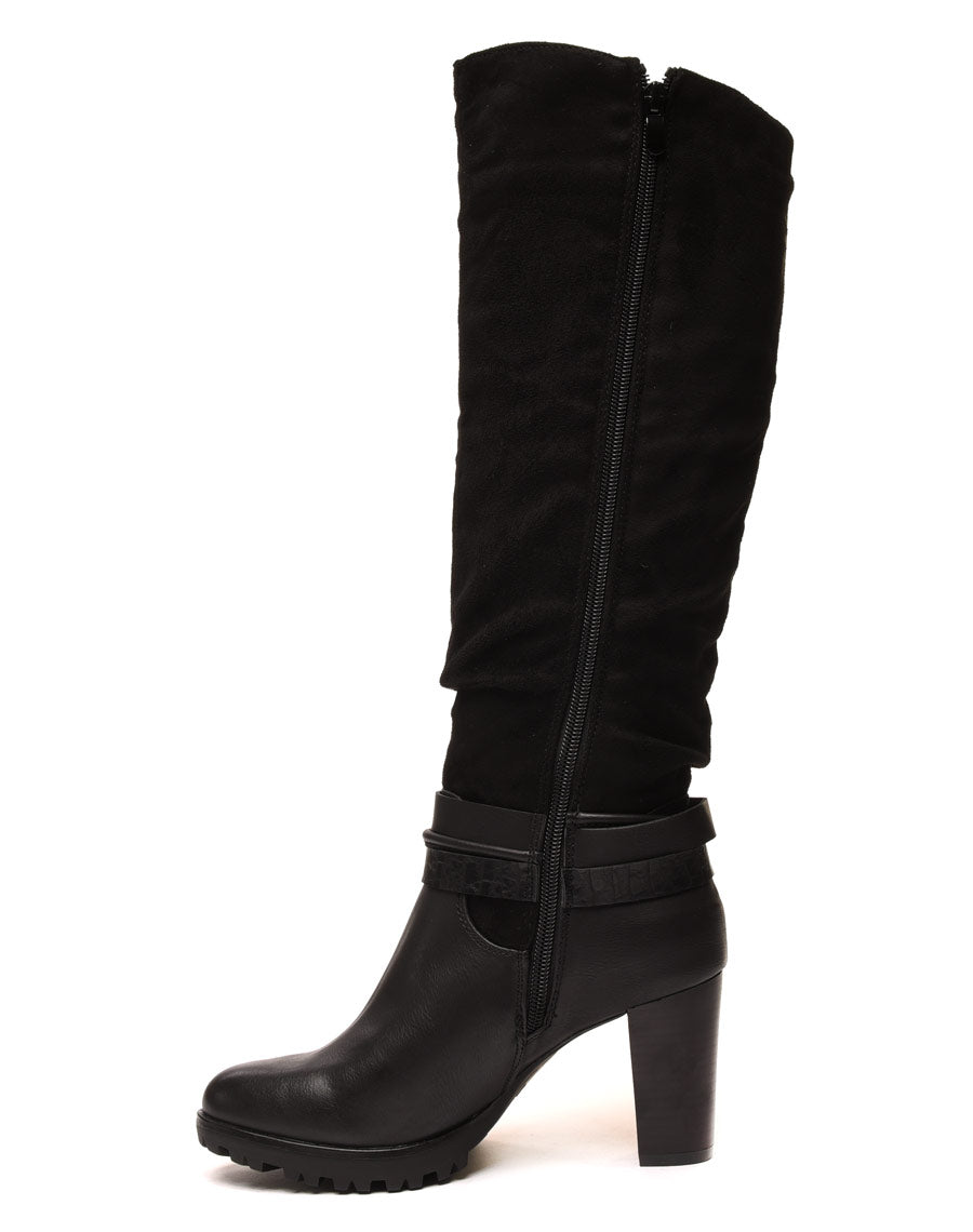 Bottes à talons bi matières noires