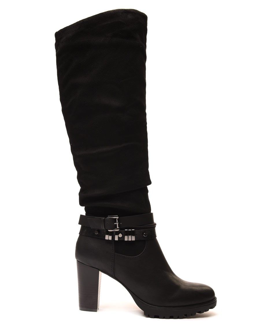 Bottes à talons bi matières noires