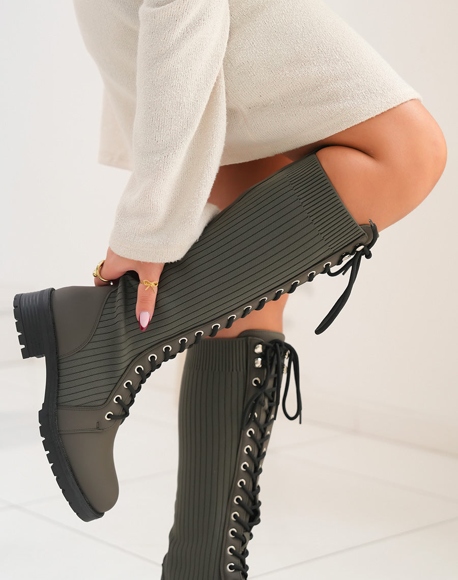 Bottes vert kaki effet chaussette