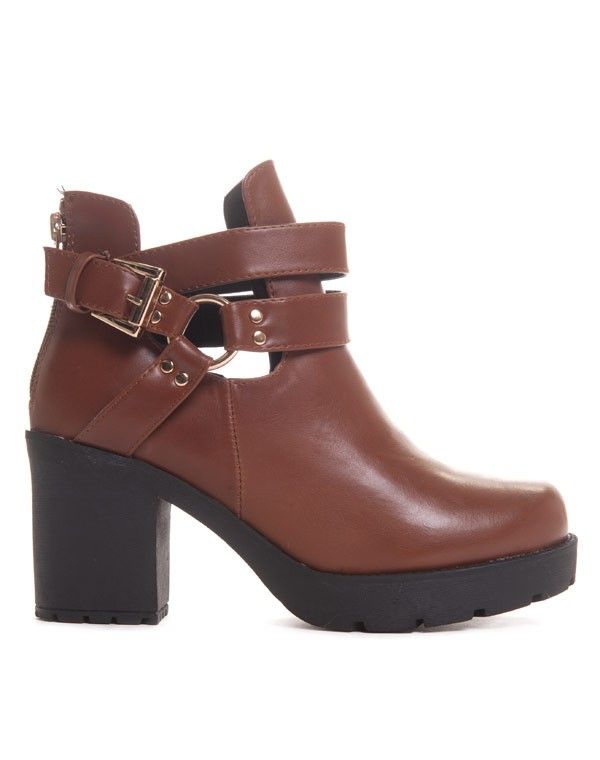 Bottine ajourée camel avec talon épais