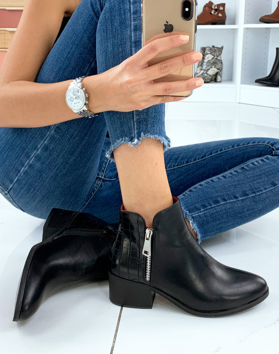 Bottine bi-matière noir