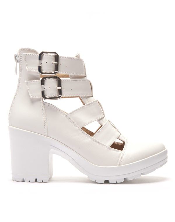 Bottine blanche à brides et talon épais