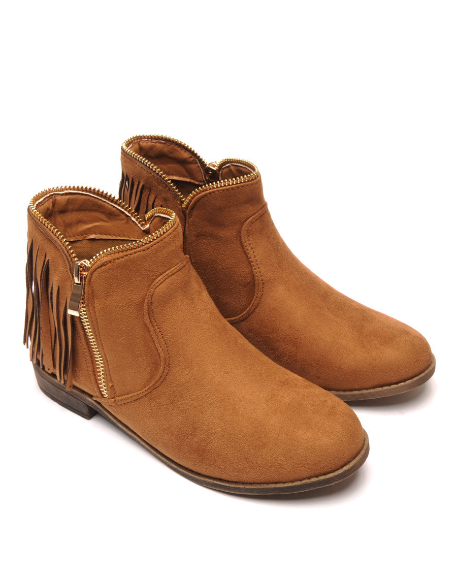 Bottine camel avec franges