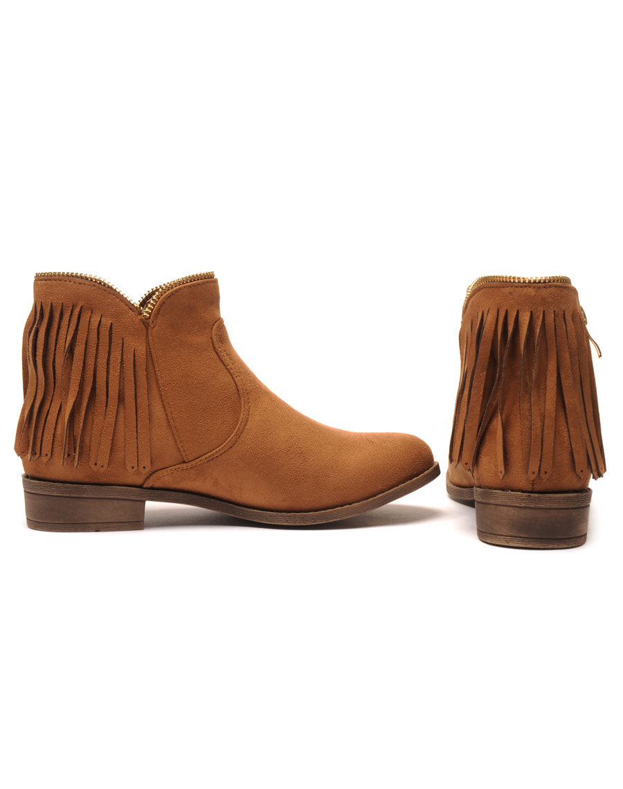 Bottine camel avec franges