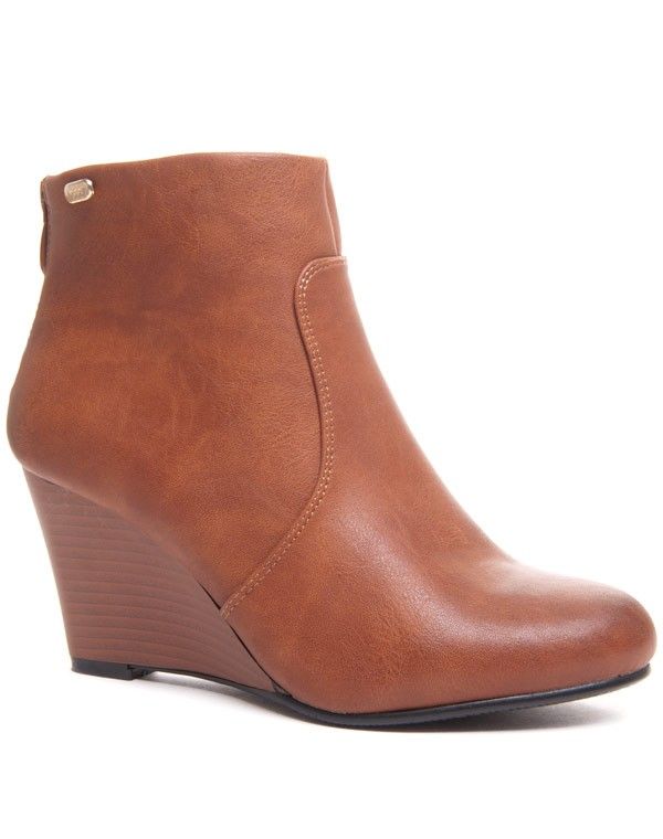 Bottine compensée camel avec fermeture éclair à l'arrière