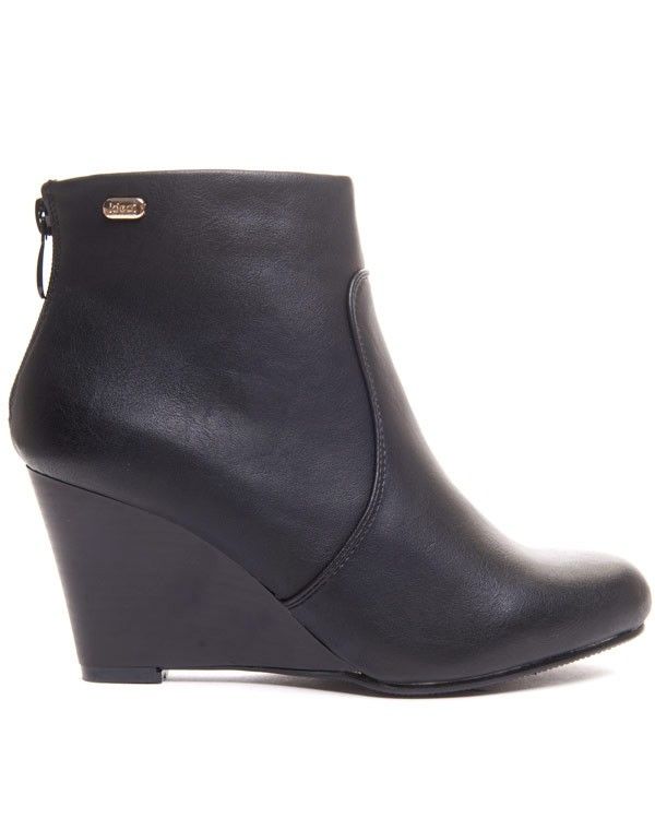 Bottine compensée noire avec fermeture éclair à l'arrière