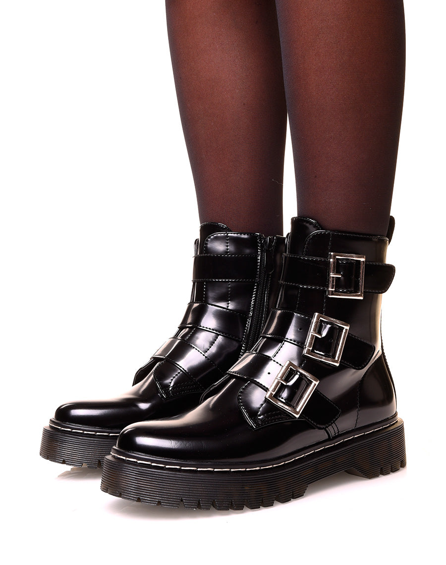 Bottine effet mate noire à sangles ajustable