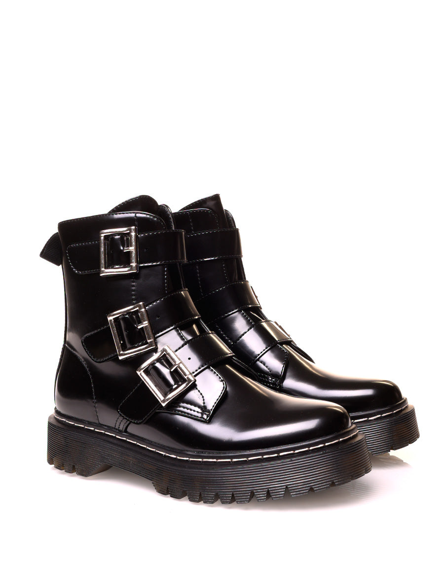 Bottine effet mate noire à sangles ajustable