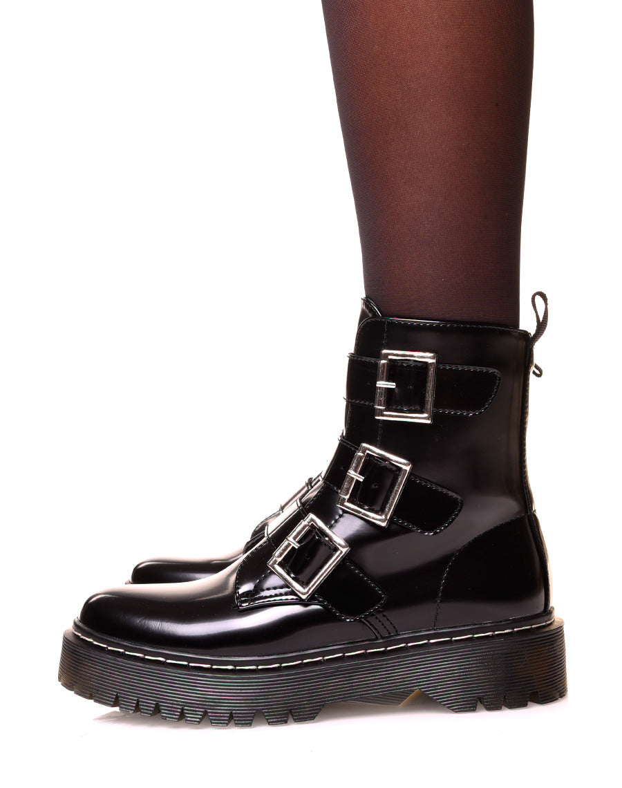 Bottine effet mate noire à sangles ajustable