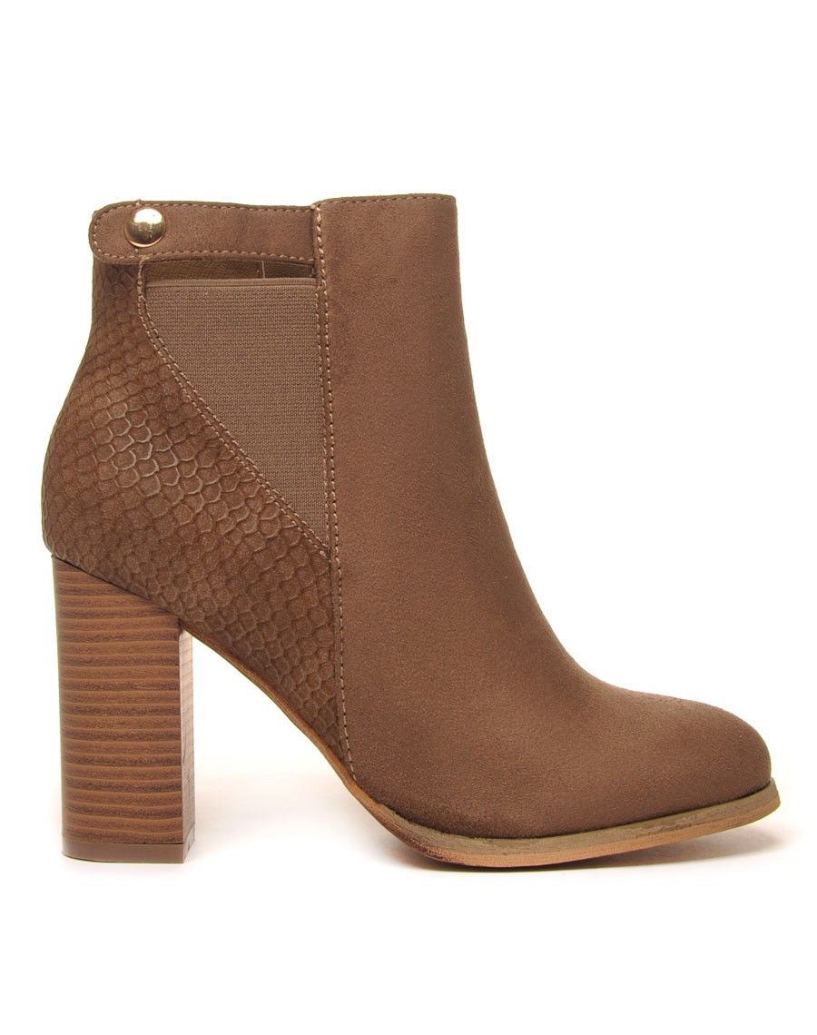 Bottine kaki à talons imprimé python