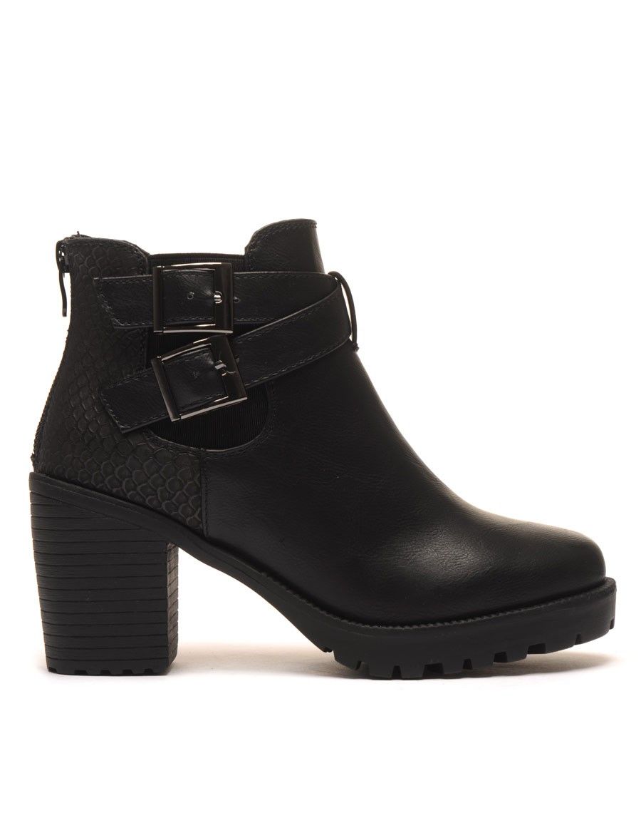 Bottine noire à boucle avec croco