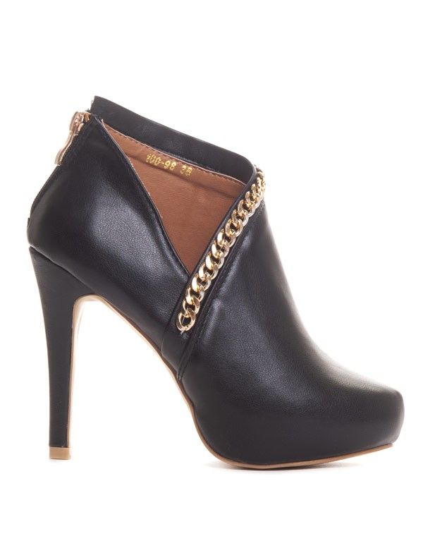 Bottine noire à talon avec chaine en maille