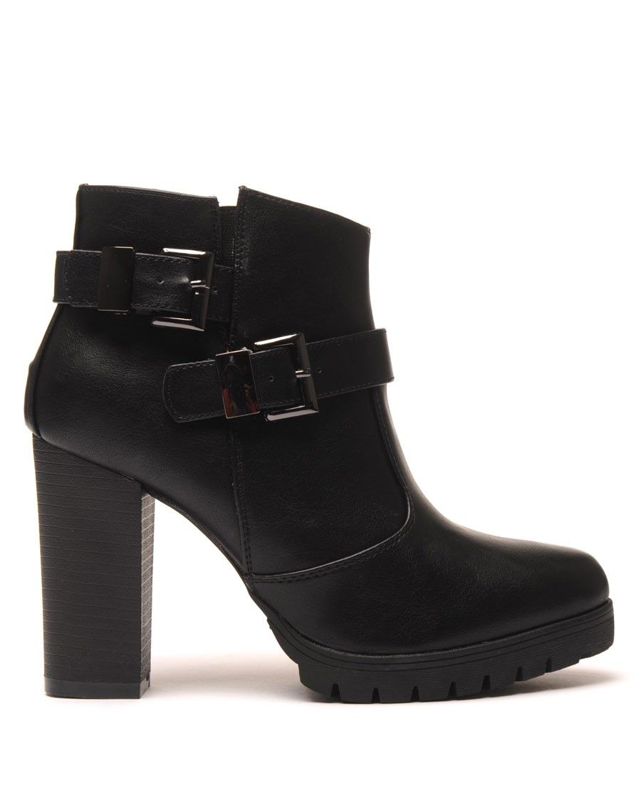 Bottine noire à talon et double bride