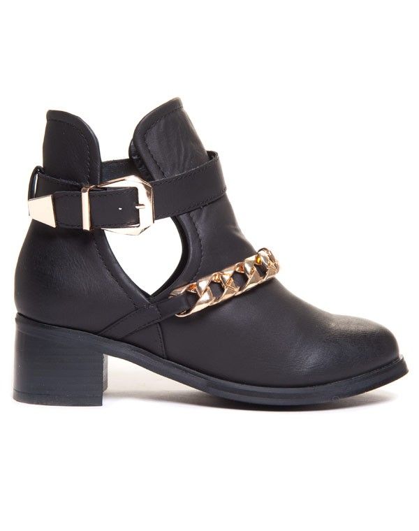 Bottine noire à talonnette et à chaîne dorée Bellucci