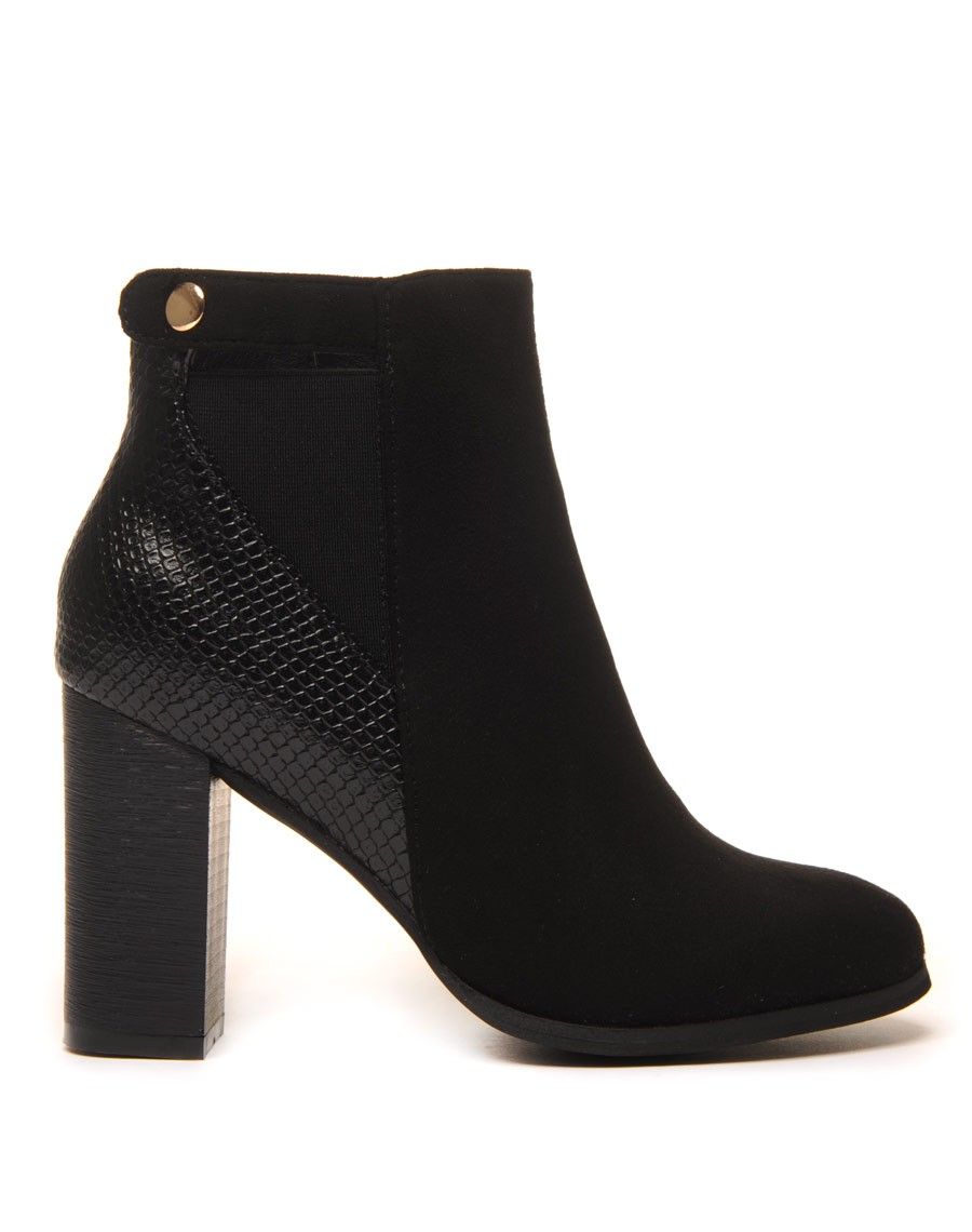 Bottine noire à talons imprimé python