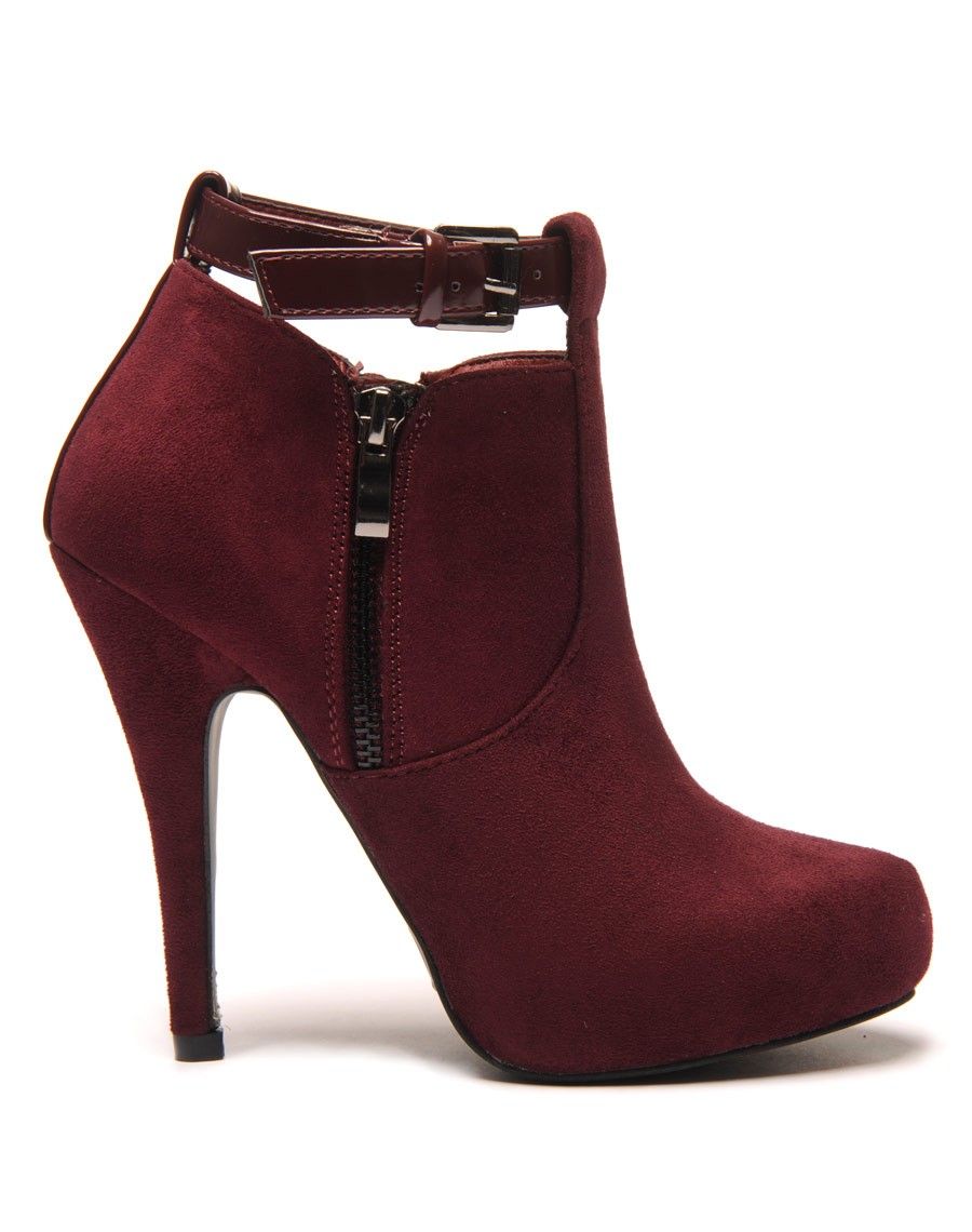 Bottine prune à talon avec plateforme