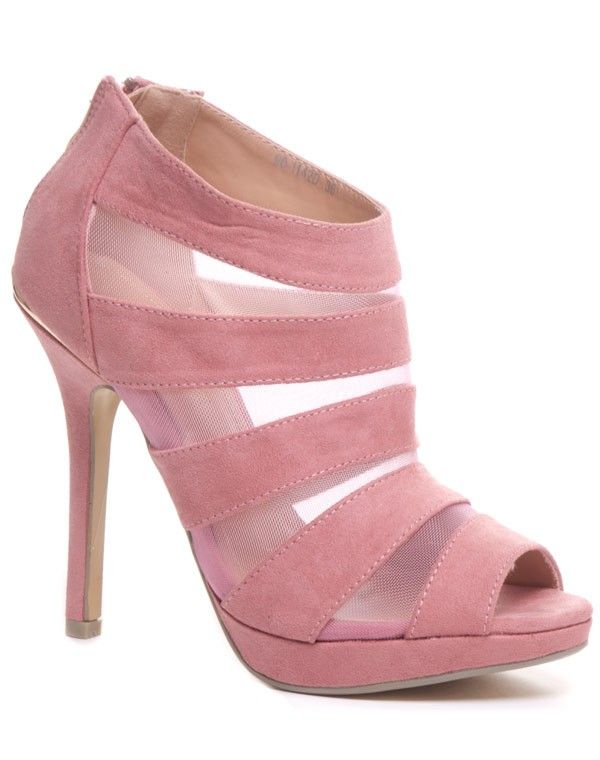 Bottine rose avec bout ouvert avec résille