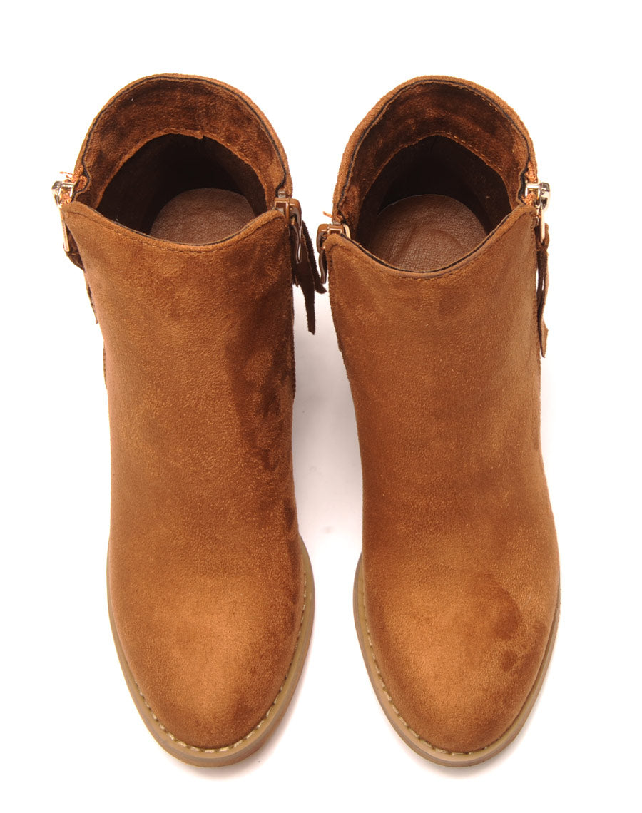 Bottine à talon camel avec frange