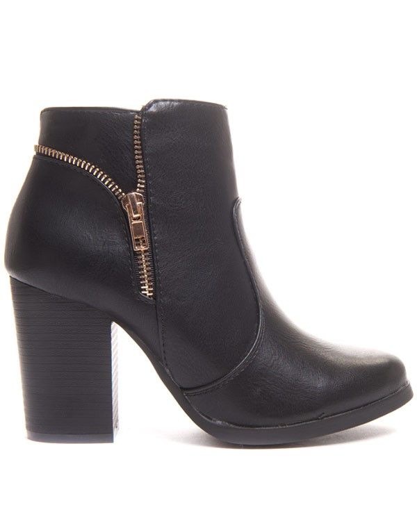 Bottine à talon épais et fermeture éclair décorative