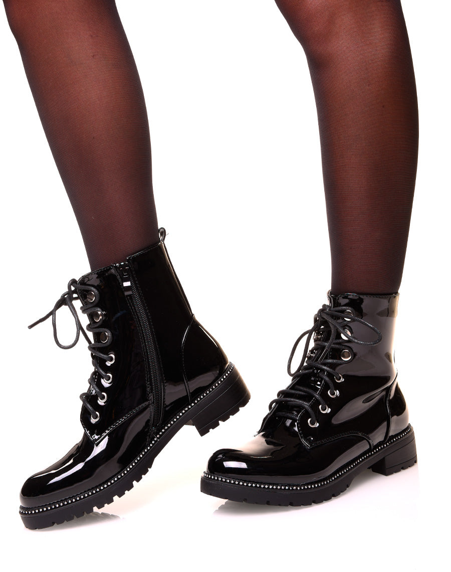 Bottine vernis noire à strass