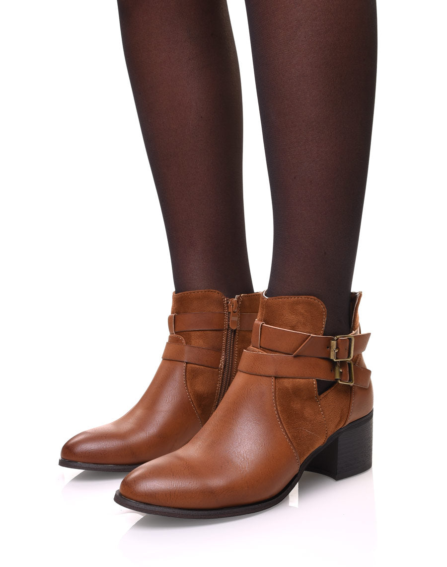 Bottines ajourées camel à talon moyen