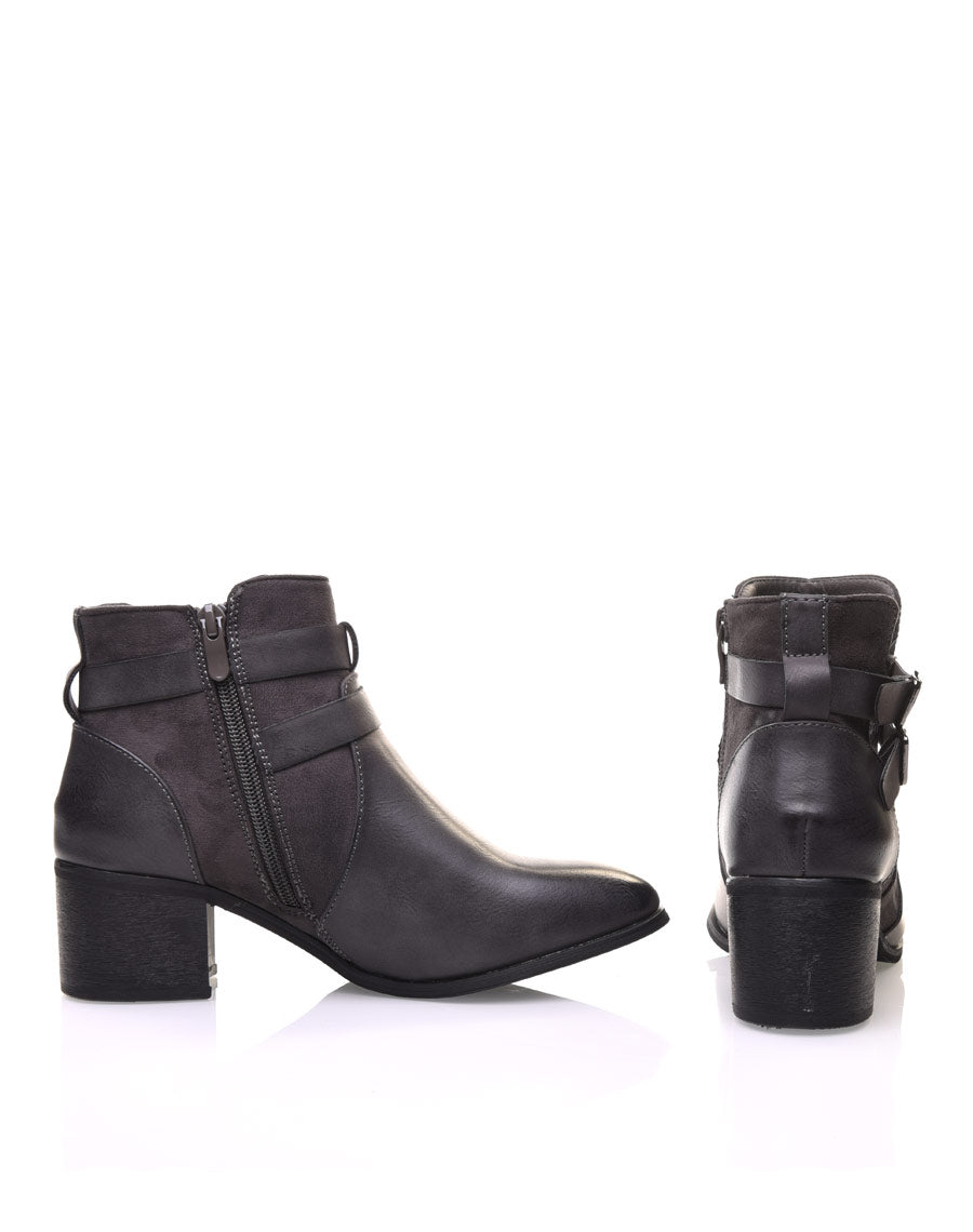 Bottines ajourées grises à talon moyen