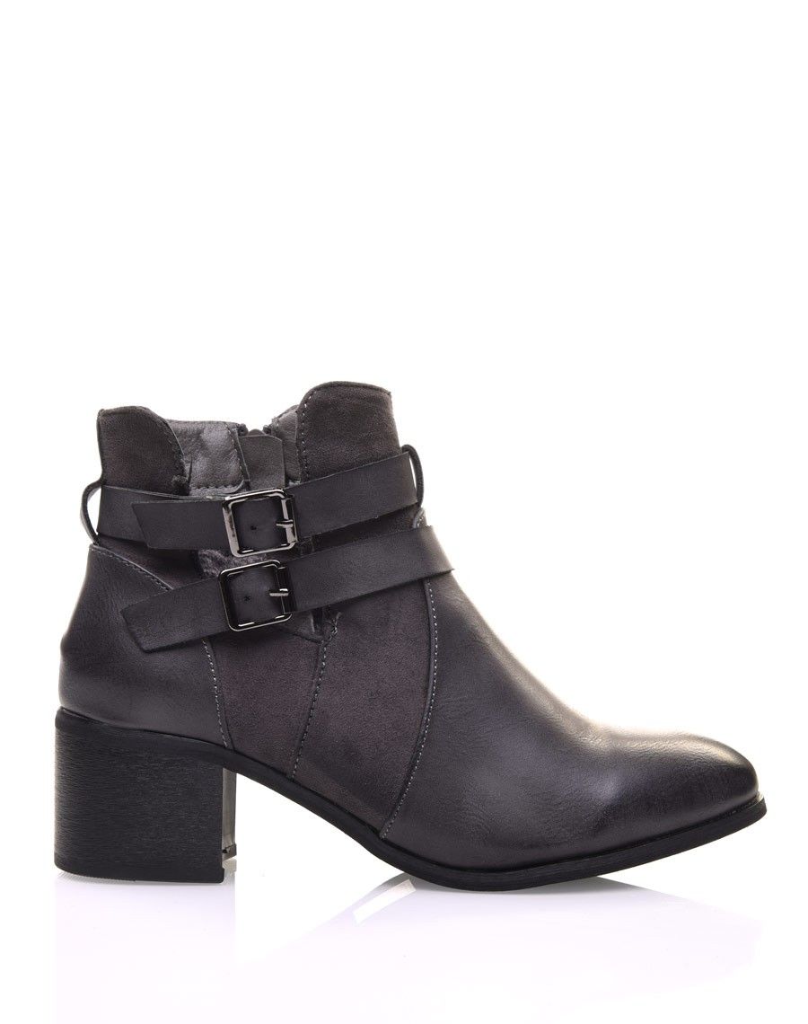 Bottines ajourées grises à talon moyen