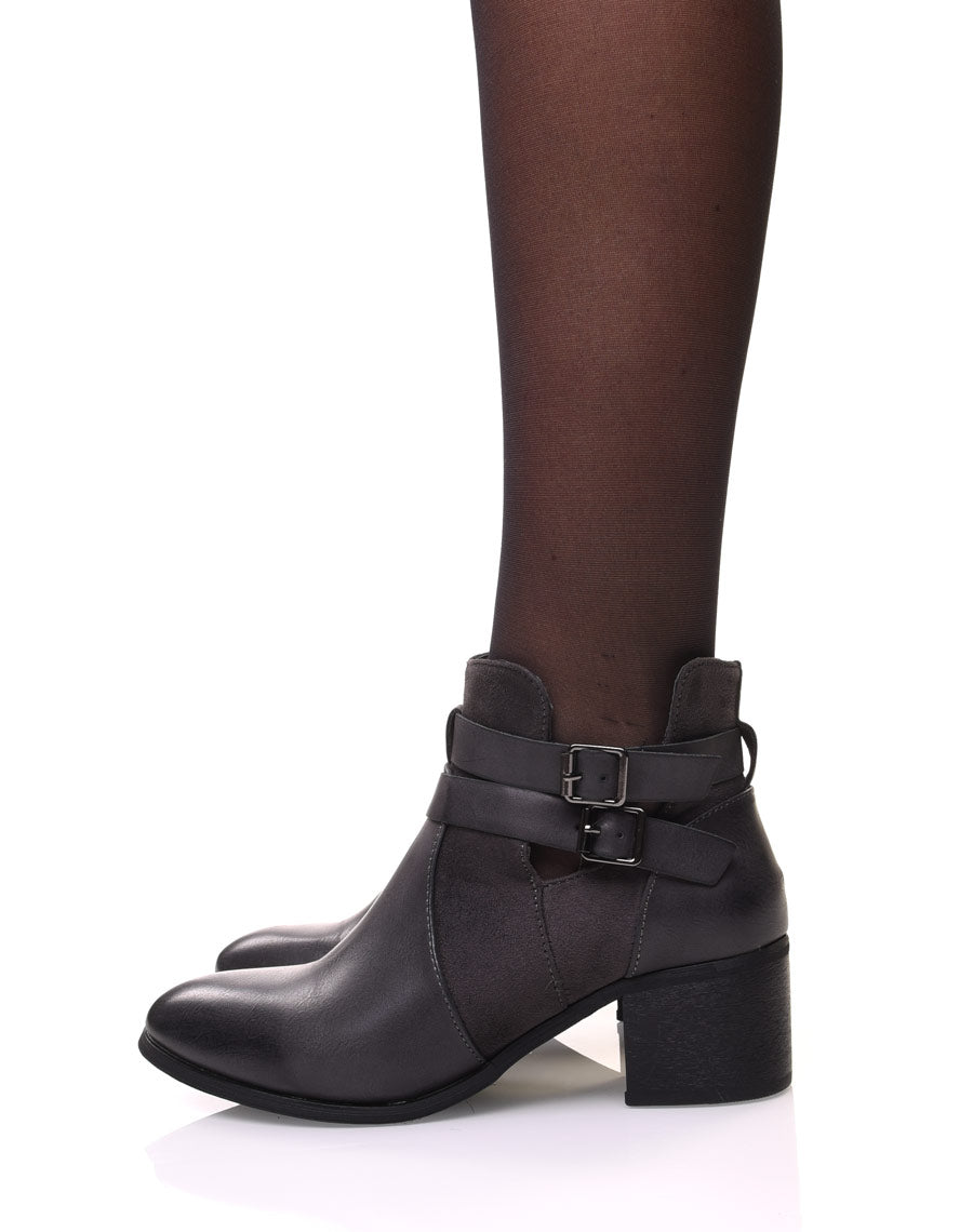 Bottines ajourées grises à talon moyen