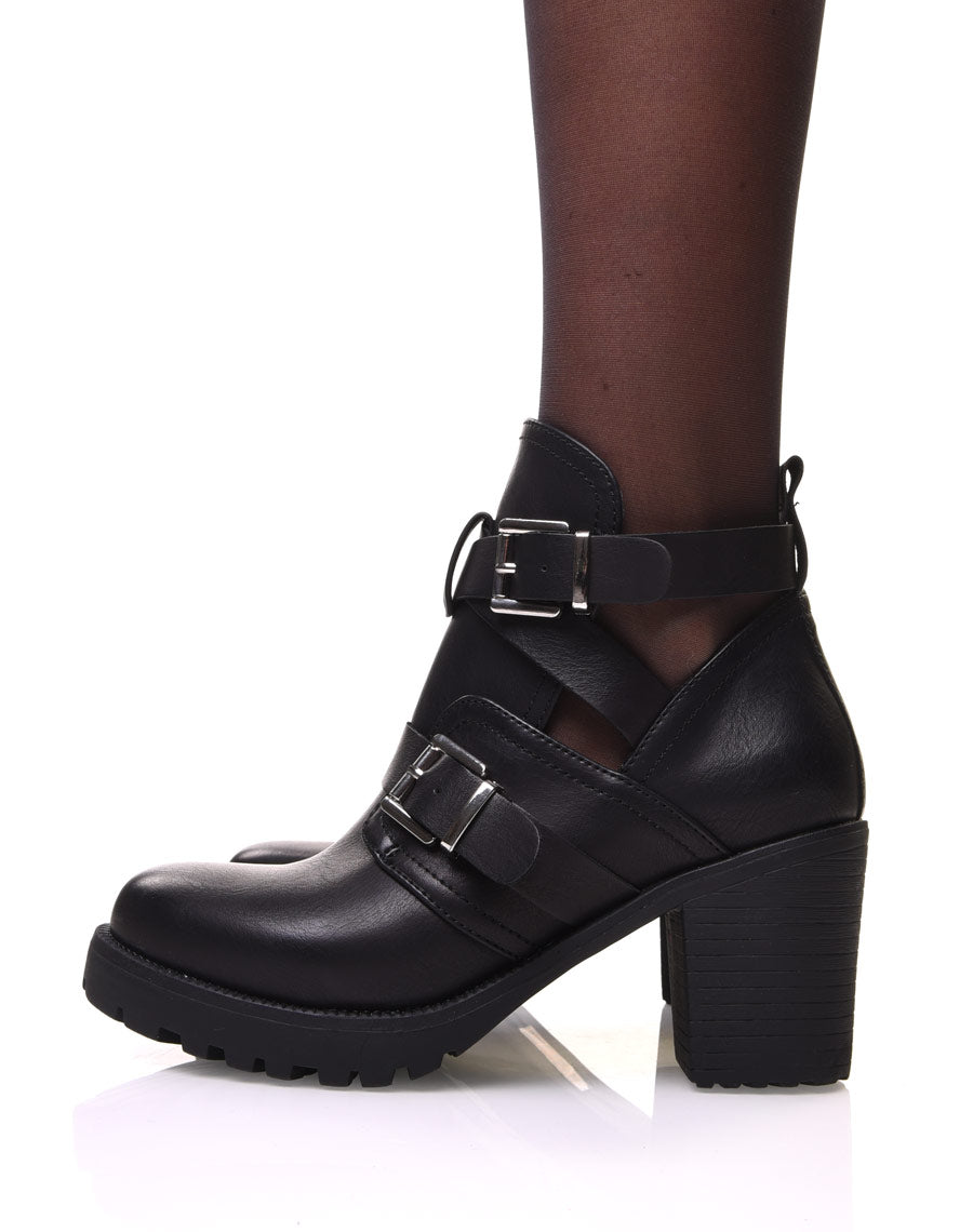 Bottines ajourées noires a sangles multiples et talons