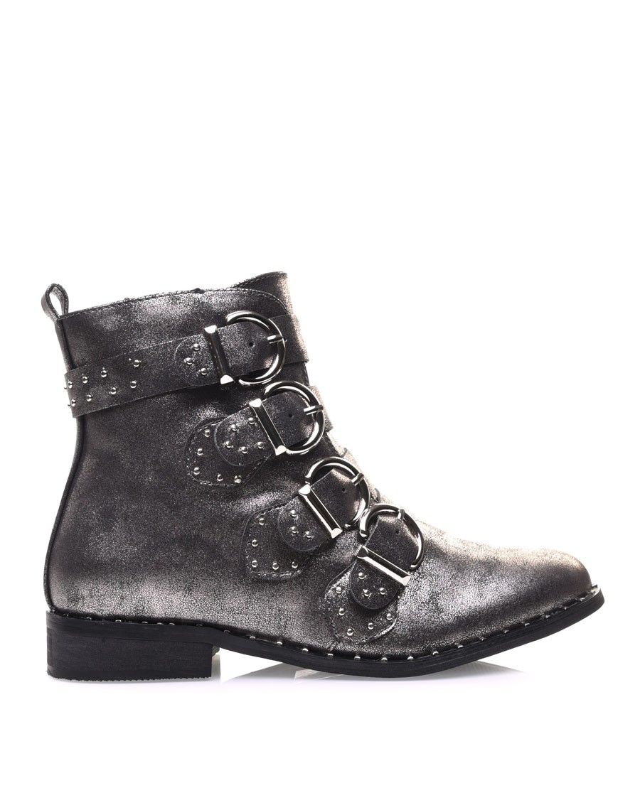 Bottines argentées à brides