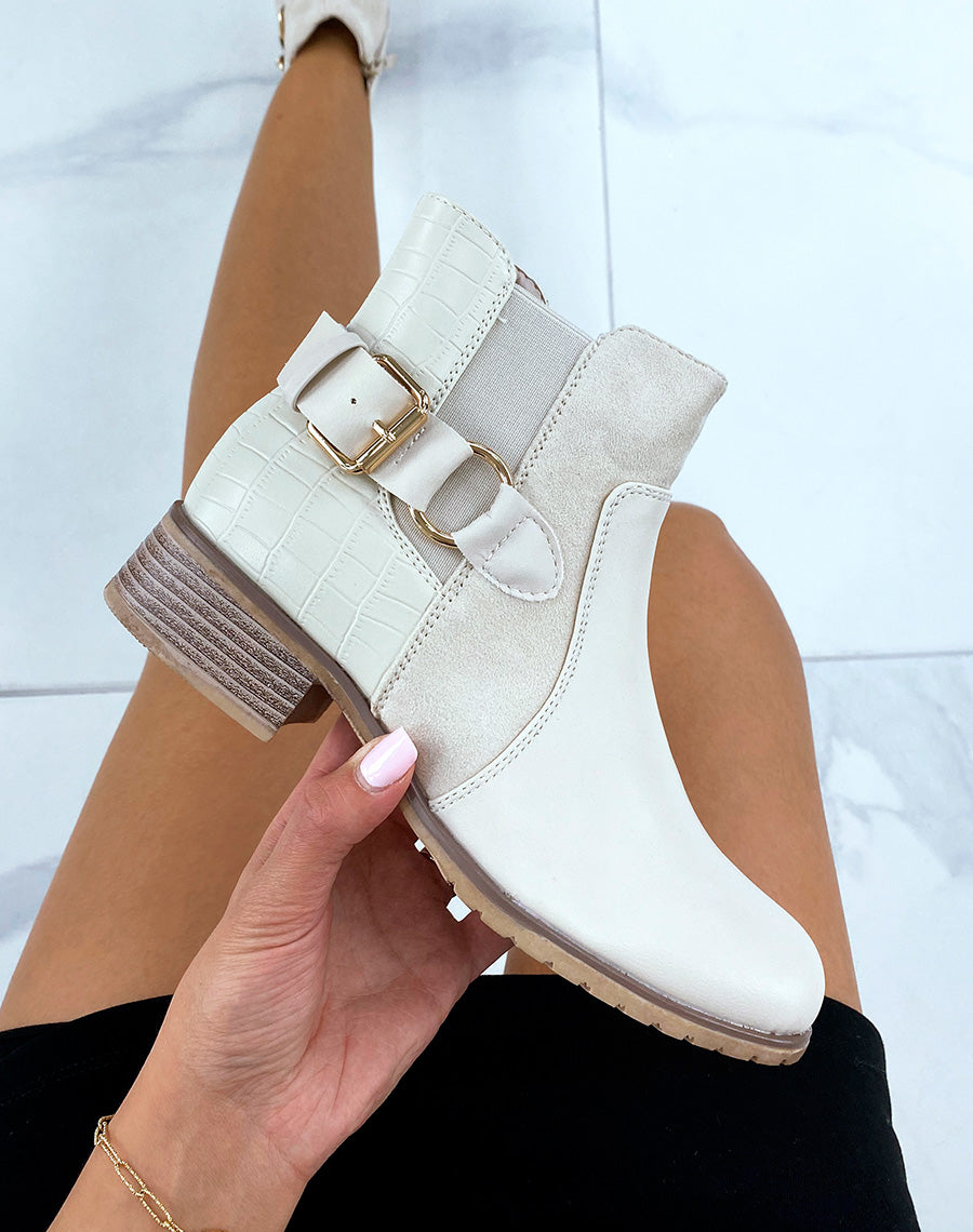 Bottines basses beiges bi-matières