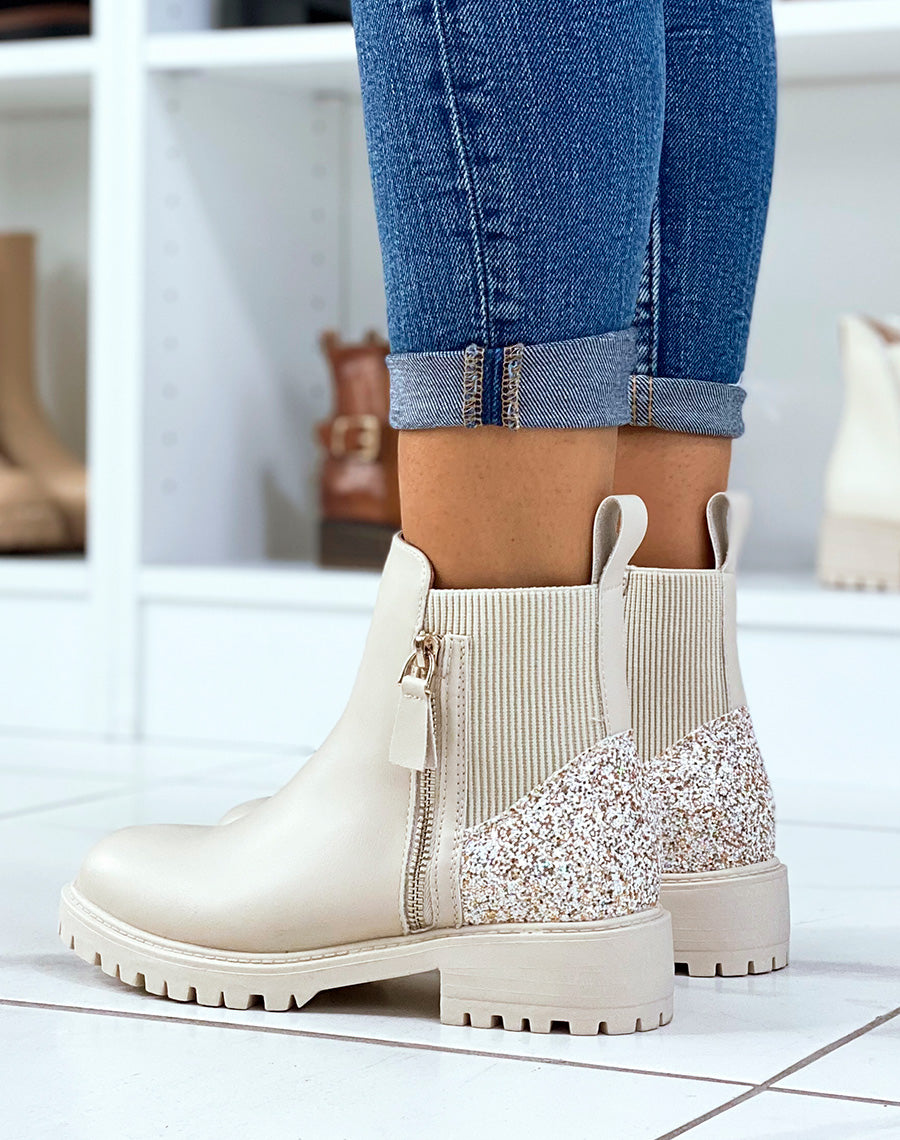 Bottines basses beiges à détails pailletés