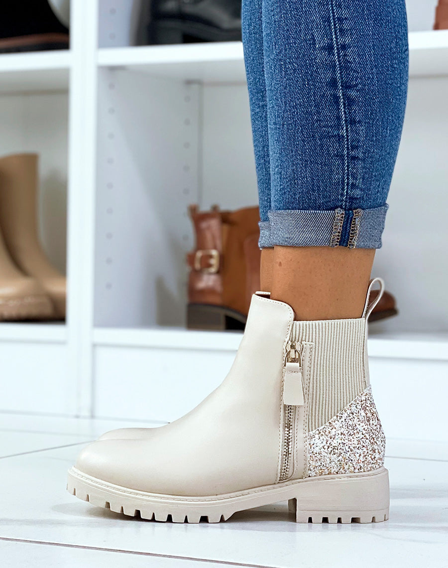 Bottines basses beiges à détails pailletés