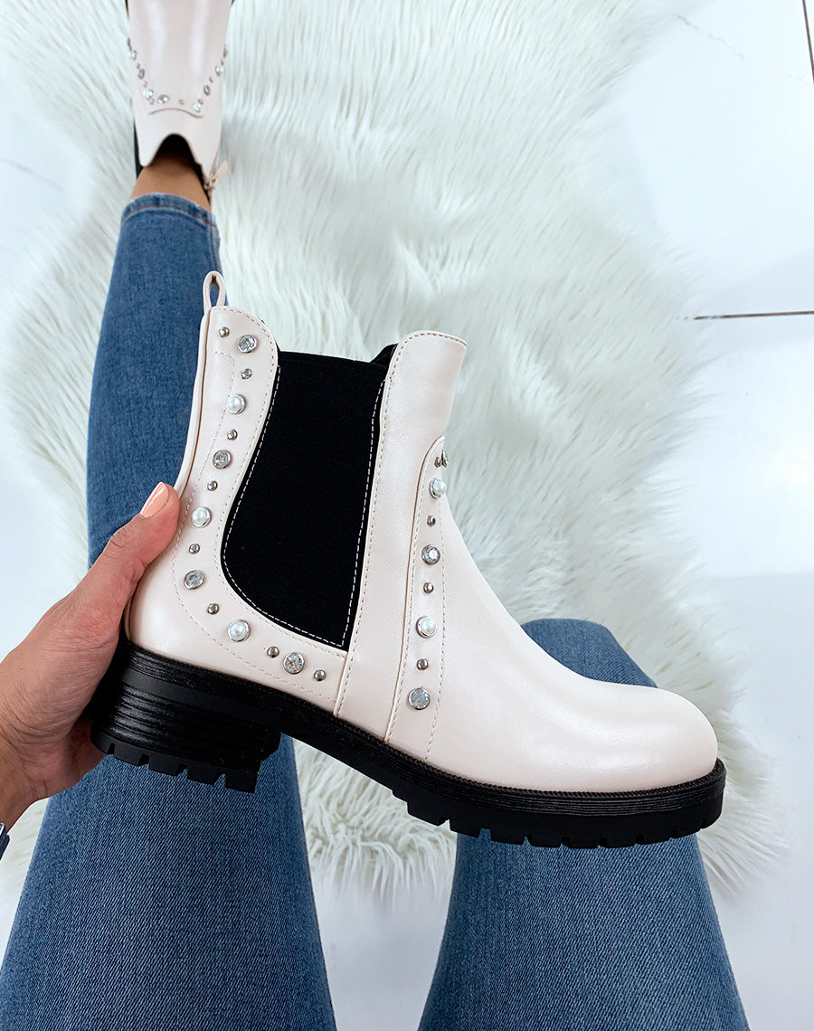 Bottines basses beiges à élastique noir