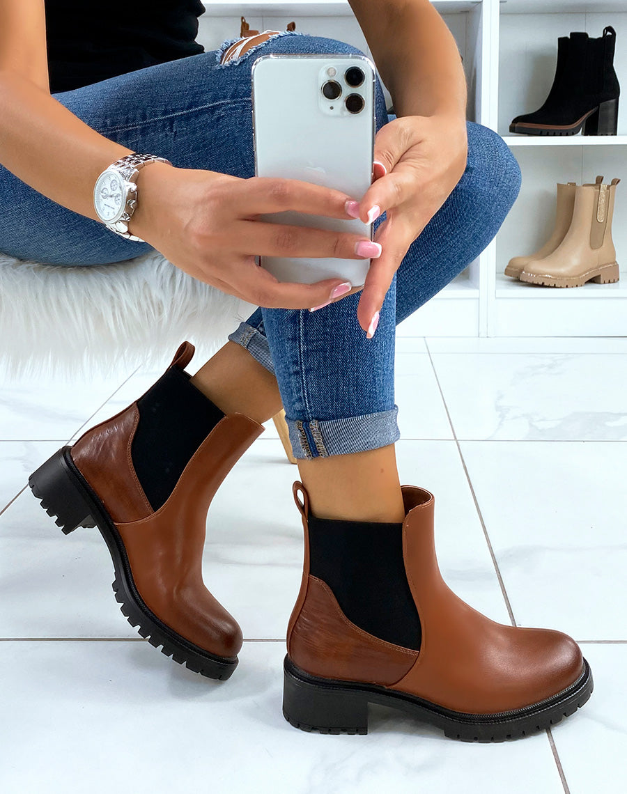 Bottines basses camel à élastique