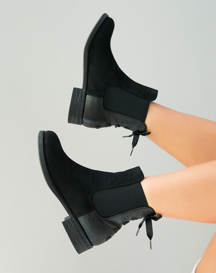 Bottines Basses Noires avec Noeud pour Femme
